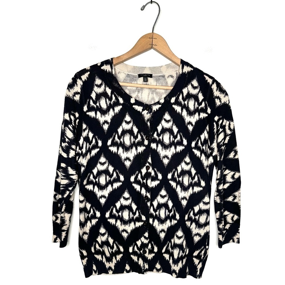 Talbots | Blue Patterned Button Down Cardigan Sweater Size Small Petite